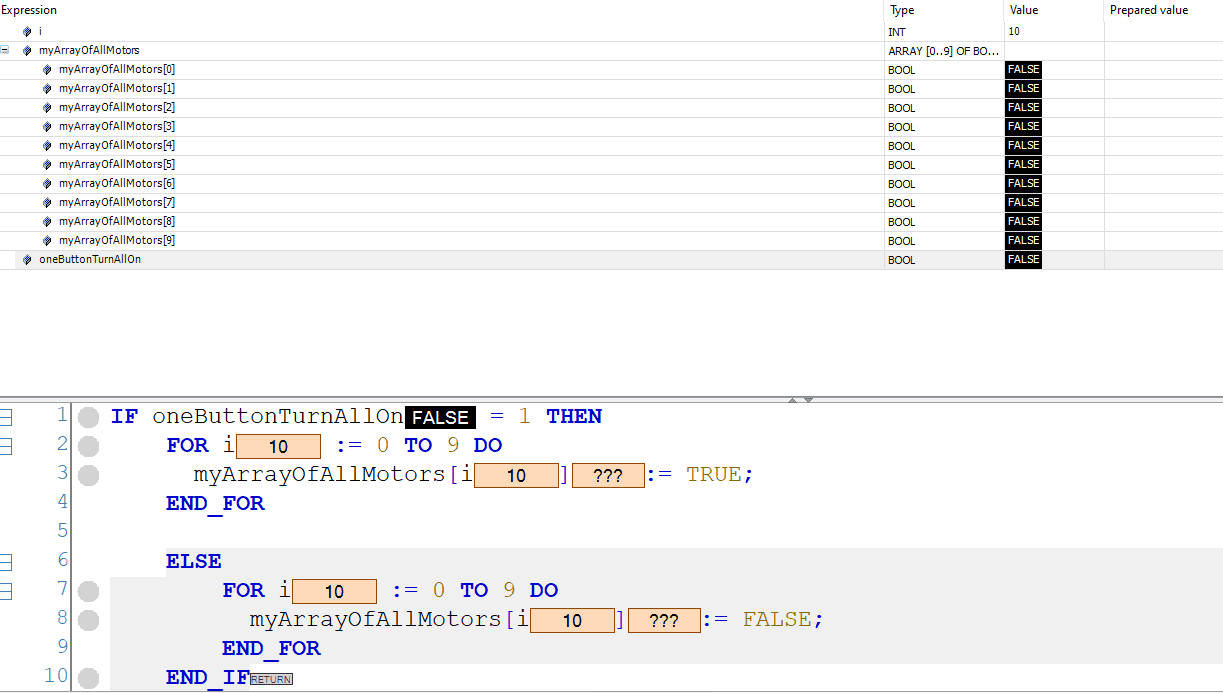 Array FOR LOOP Structured Text ST